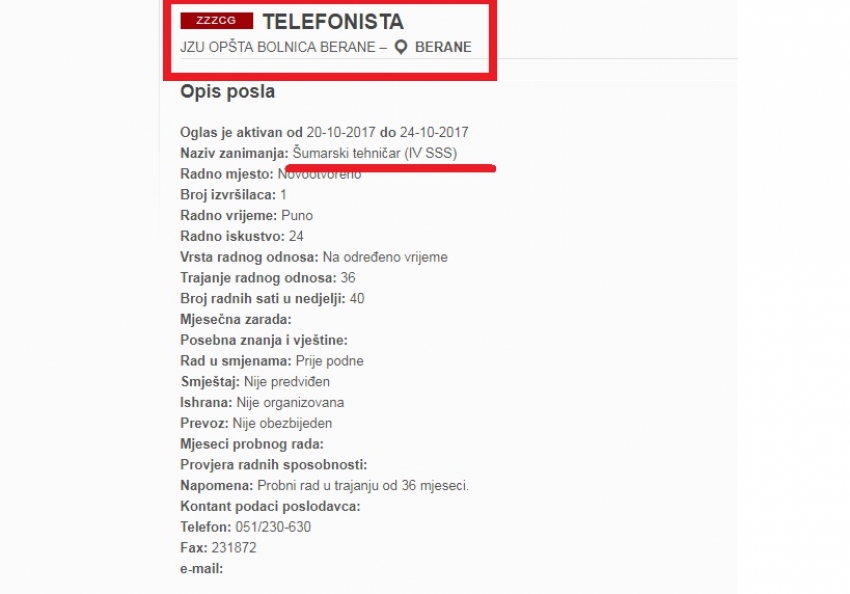 Ko će dobiti posao? Beranci traže telefonistu koji je ŠUMAR po struci!