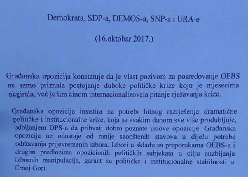 Opozicija: Nijesmo mi krivi, vlast priznala duboku političku krizu