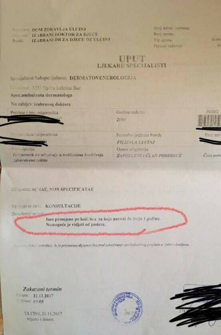 Doktor nije mogao da pregleda Ulcinjanku jer je imala previše pudera na licu