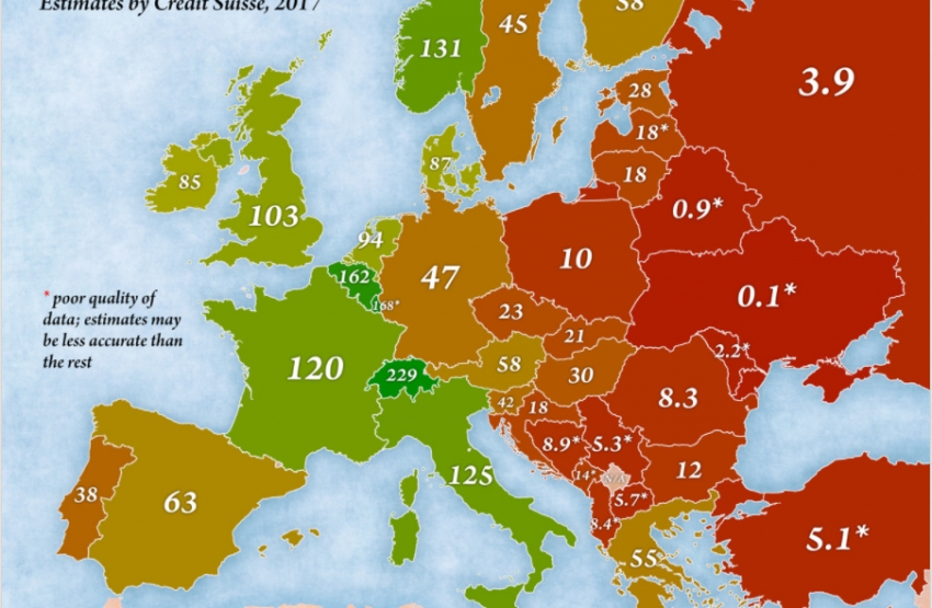 Mapa najbogatijih zemalja u Evropi: CG najbolja među najgorima