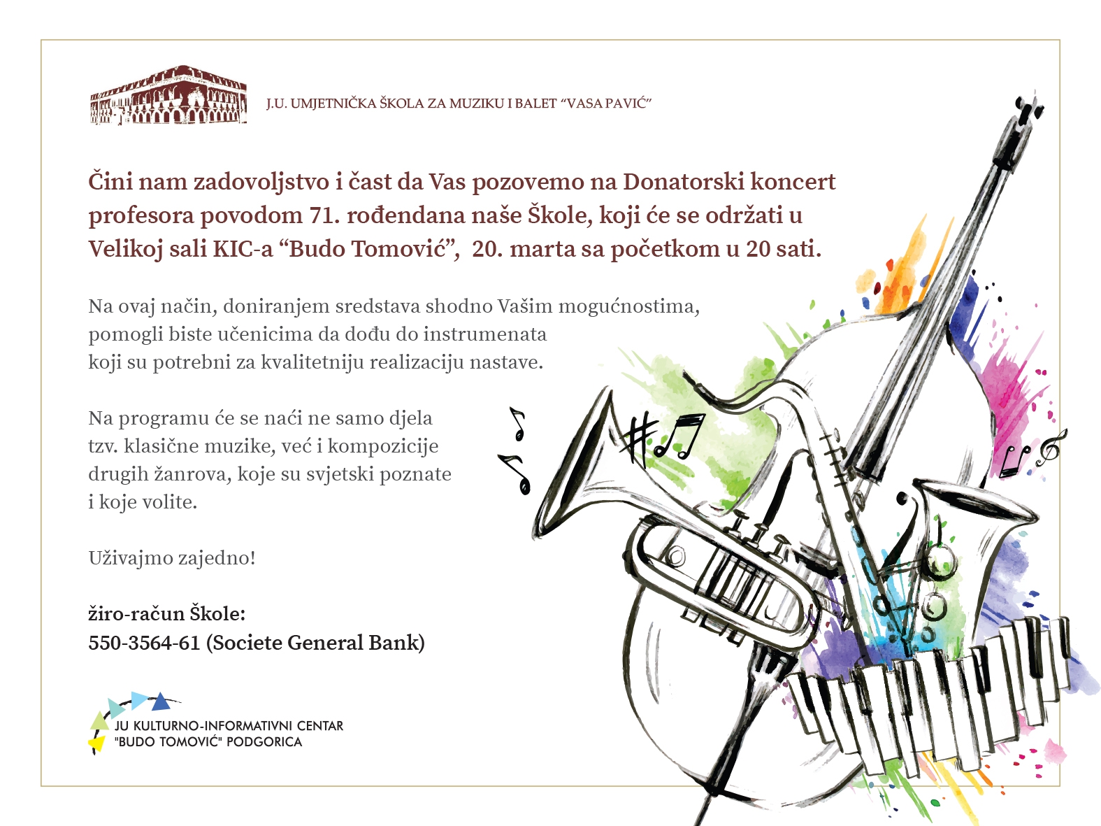 Donatorski koncert profesora Muzičke škole Vasa Pavić u utorak u KIC-u