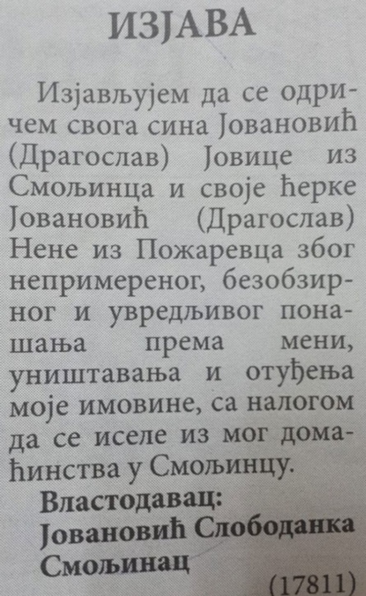 Žena iz Srbije se odrekla djece preko novina