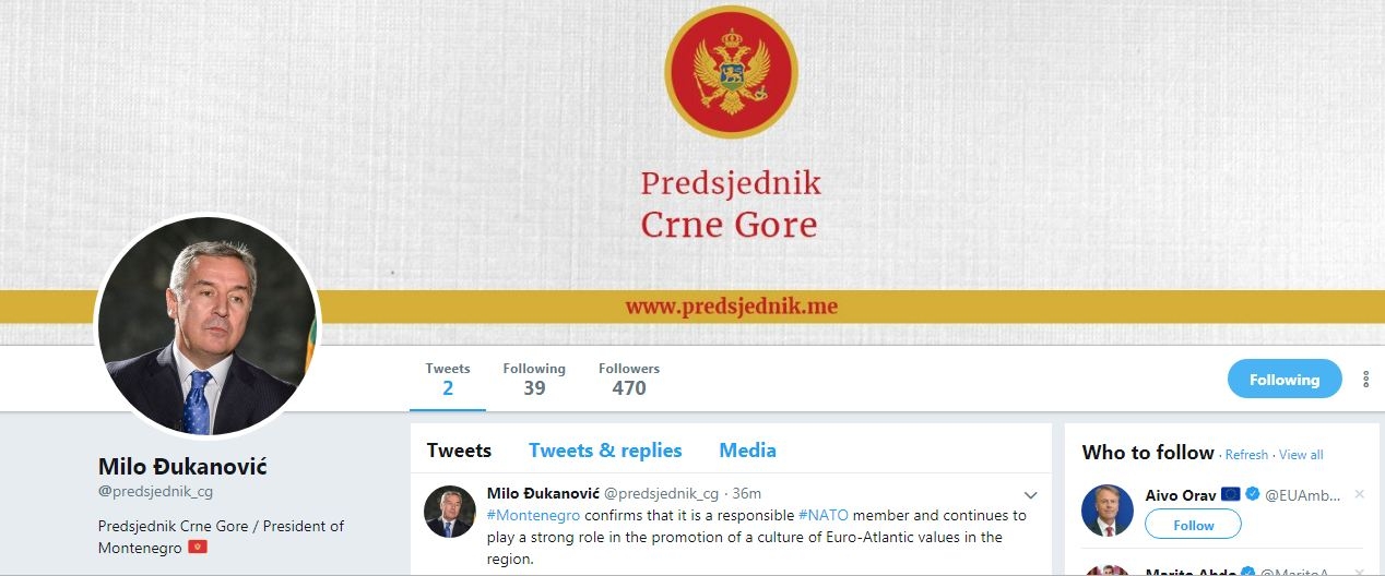 Predsjednik Crne Gore Milo Đukanović objavio svoj prvi tvit