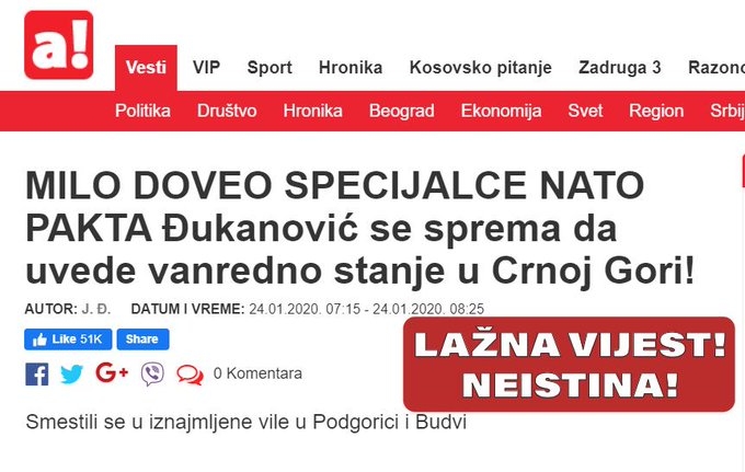 Ministarstvo odbrane demantovalo lažnu vijest iz Srbije: Netačni navodi o angažovanju NATO specijalaca u Crnoj Gori