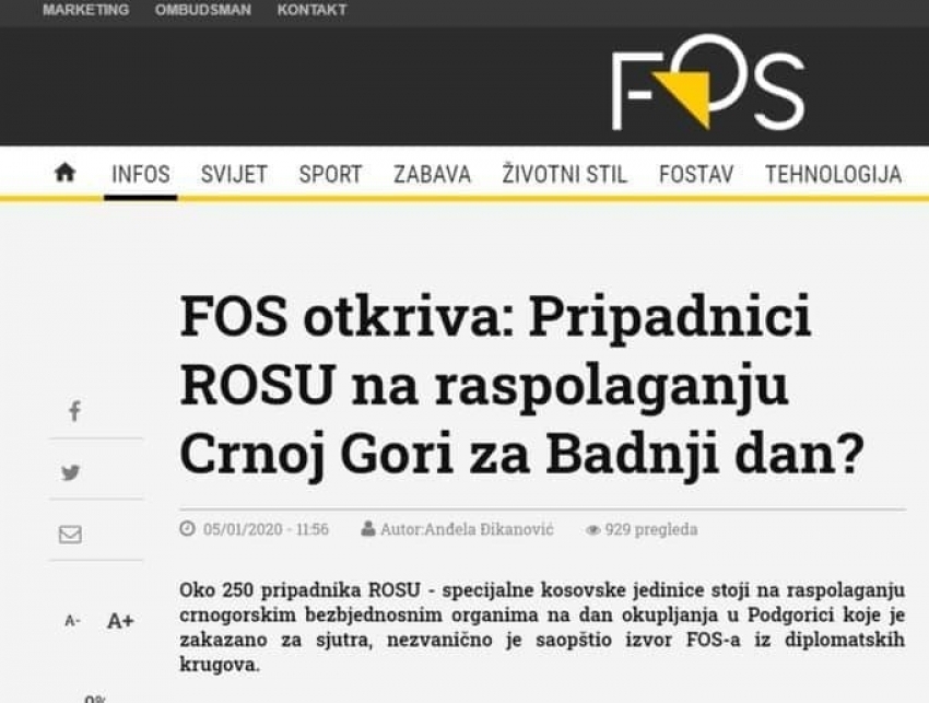 Da li je srpski operativac Ljuba Milanović dao lažne informacije FOS media o angažovanju kosovskih specijalaca?