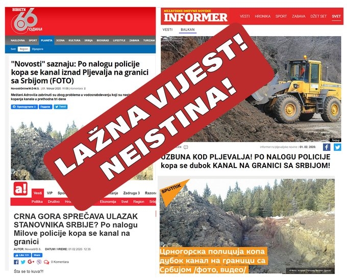 Još jedna lažna vijest: Neistinita tvrdnja da je po nalogu policije počelo kopanje kanala na granici sa Srbijom