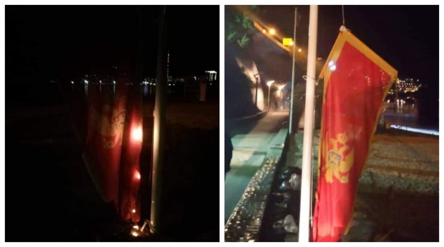 Zapaljena crnogorska zastava u Budvi