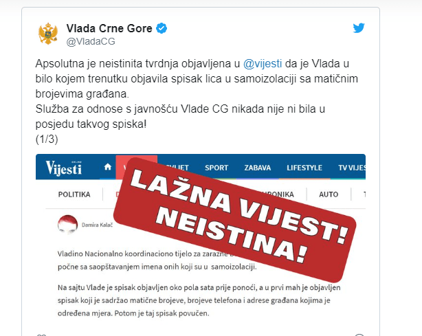 ODT Podgorica preduzima radnje povodom tekstova na portalu Vijesti i IN4S