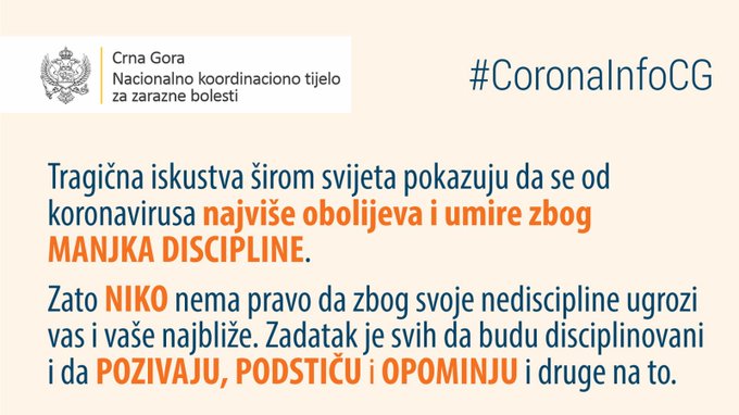 “Niko nema pravo da zbog svoje nediscipline ugrozi vas i vaše najmilije”