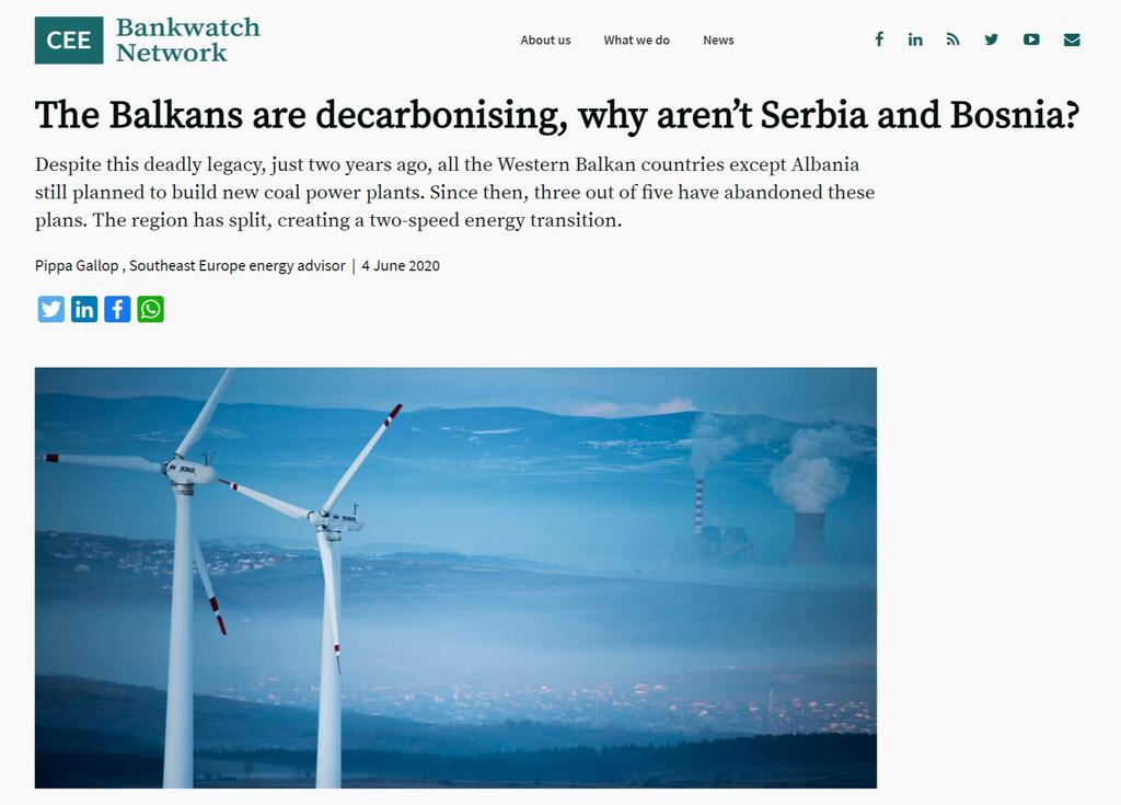 Bankwatch o energetskoj politici na Balkanu: Region se podijelio u dvije brzine, Srbija i BiH nastavljaju da konzumiraju ugalj