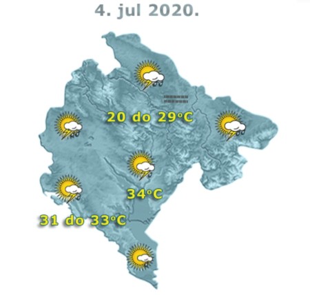 Sjutra mjestimično kiša i grmljavina, do 35 stepeni