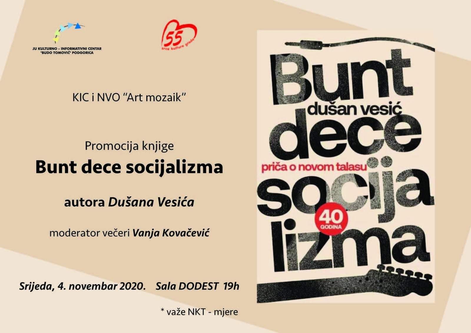 Promocija knjige “Bunt djece socijalizma” 4. novembra u KIC-u