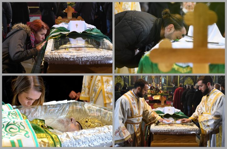 (VIDEO) Skoro niko nema masku, vjernici cjelivaju sanduk patrijarha Irineja