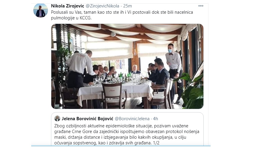 Zirojević ministarki Borovinić Bojović: Poslušali su Vas, kao što ste ih i Vi poštovali kao načelnica pulmologije