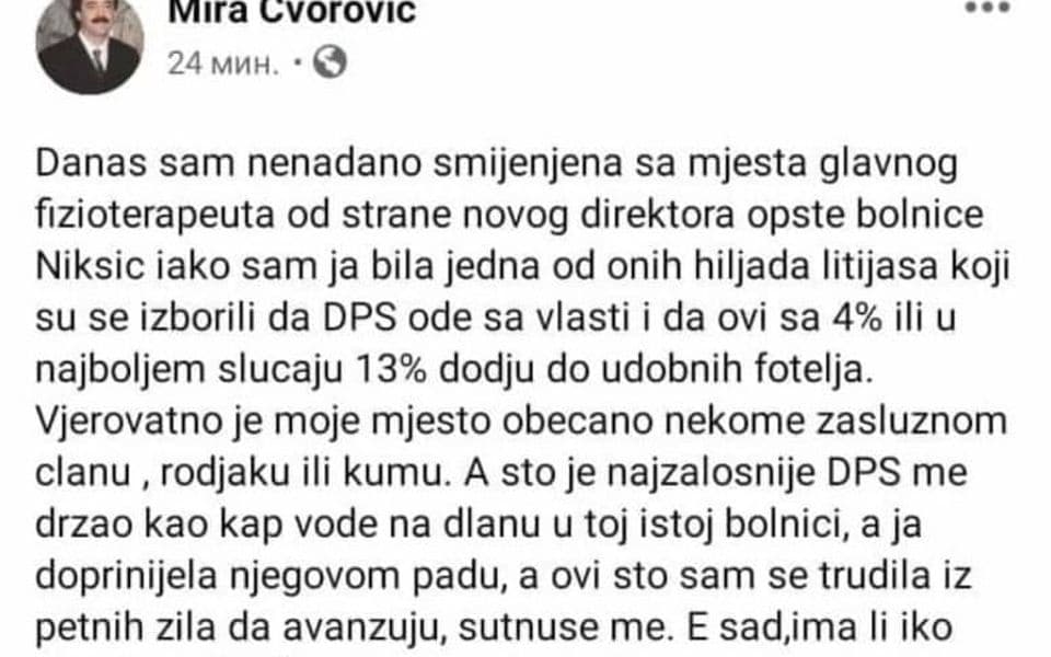Čvorović: Smijenjena sam iako sam bila litijaš, DPS me držao kao kap vode na dlanu
