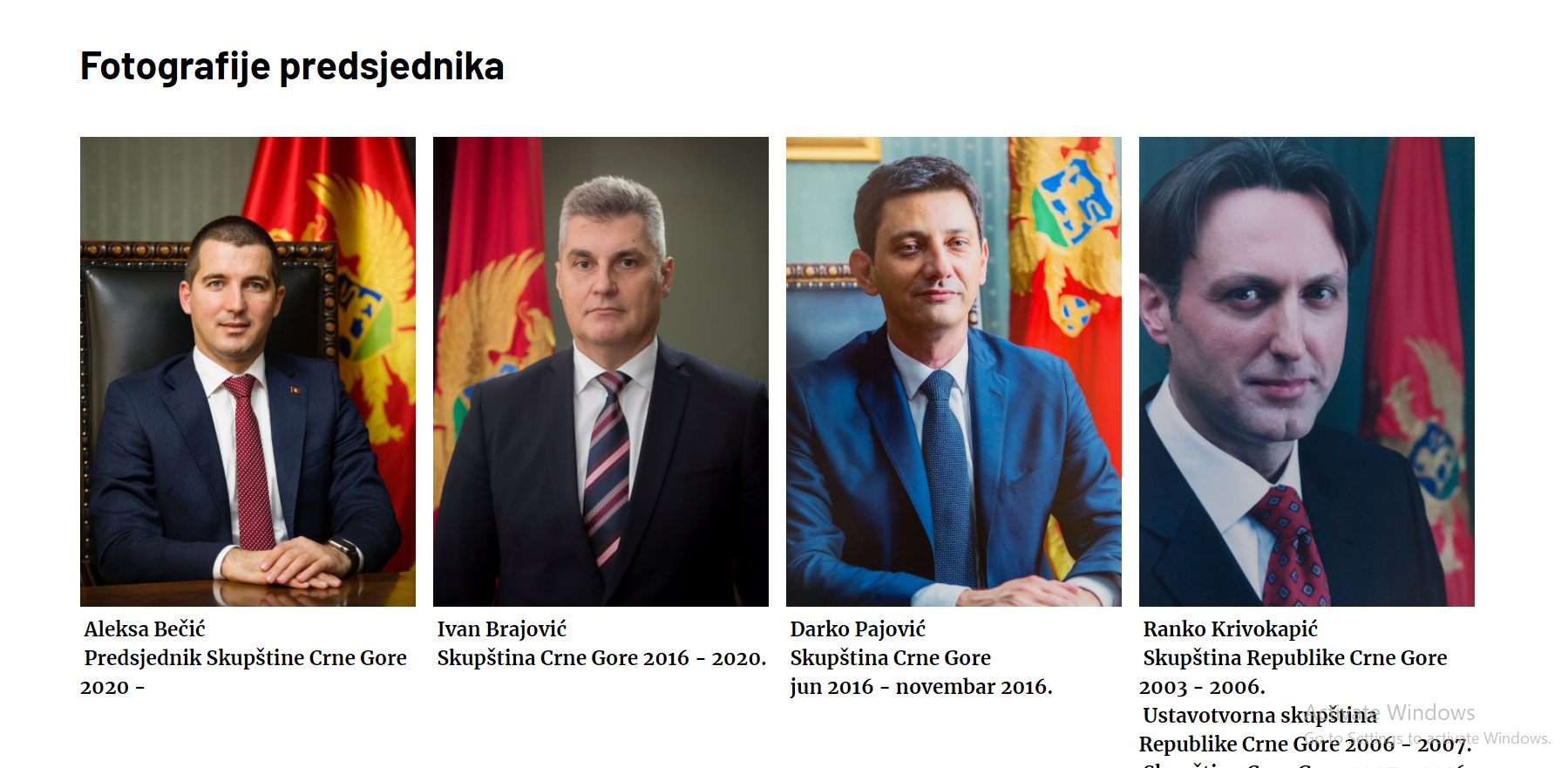 FOTO: Na sajtu Skupštine fotografije svih dosadašnjih predsjednika