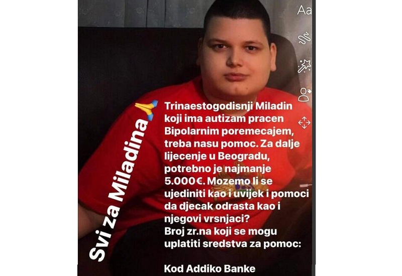 Potrebna pomoć za liječenje trinaestogodišnjeg Miladina