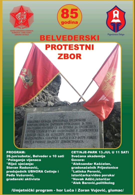 Sjutra Belvederski protestni zbor na Cetinju
