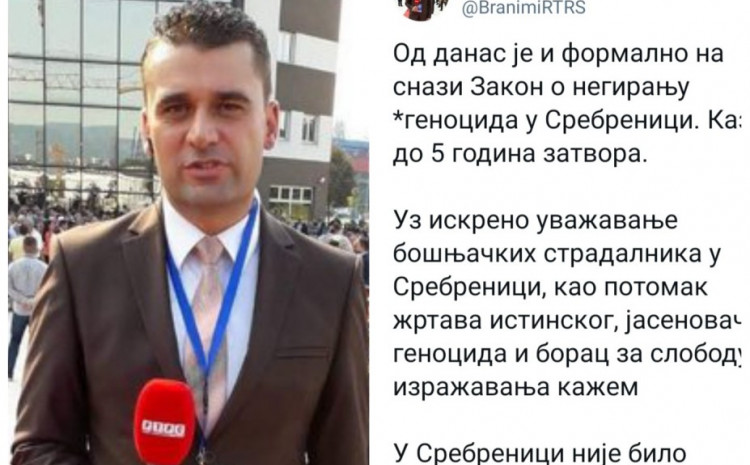 Oglasio se novinar RTRS-a nakon što je podnijeta krivična prijava protiv njega