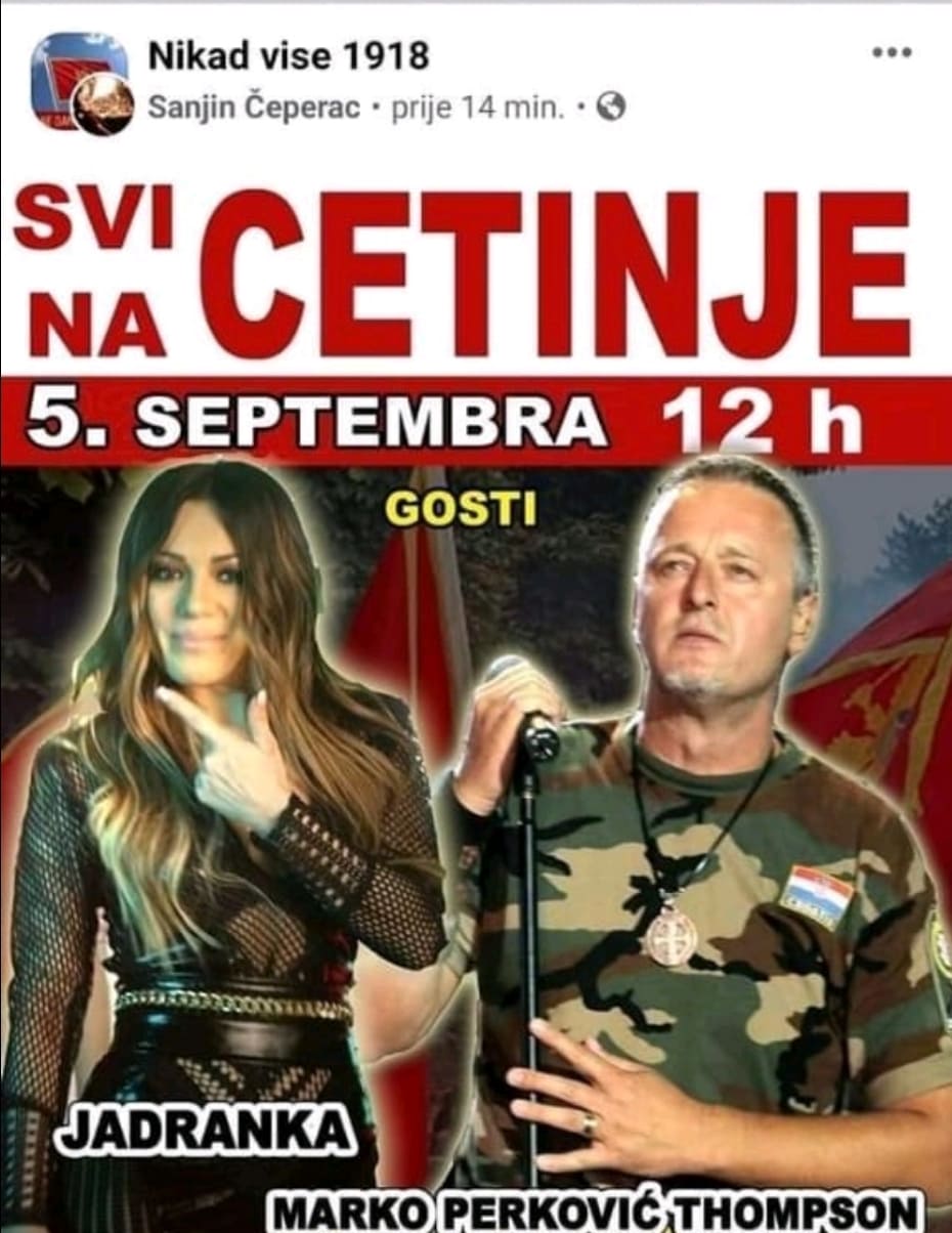 LAŽNA VIJEST da Tompson i Jadranka 5. septembra pjevaju na Cetinju