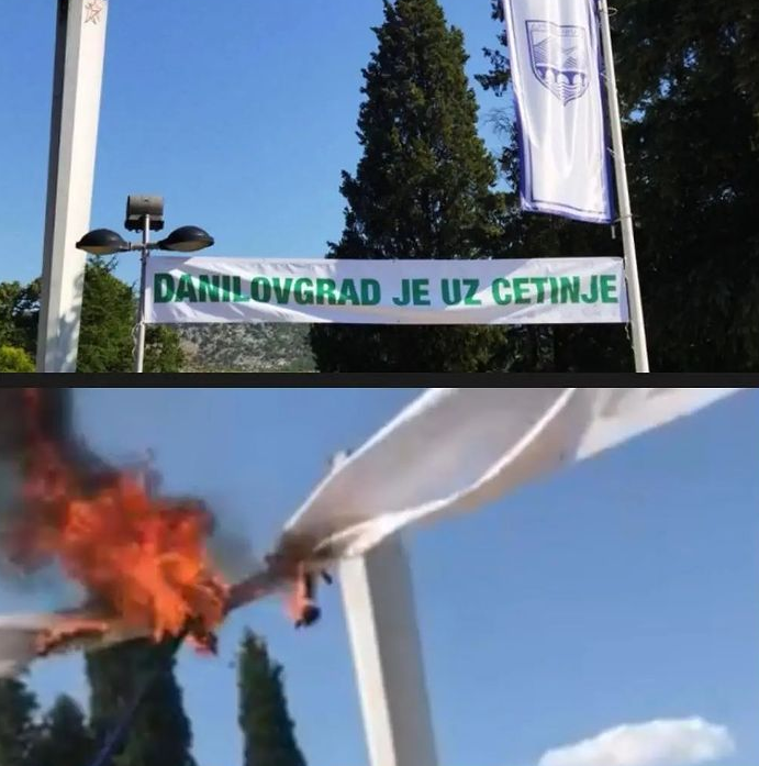 Tenzije u Danilovgradu: Bakljom zapaljen transparent “Danilovgrad je uz Cetinje” (VIDEO)
