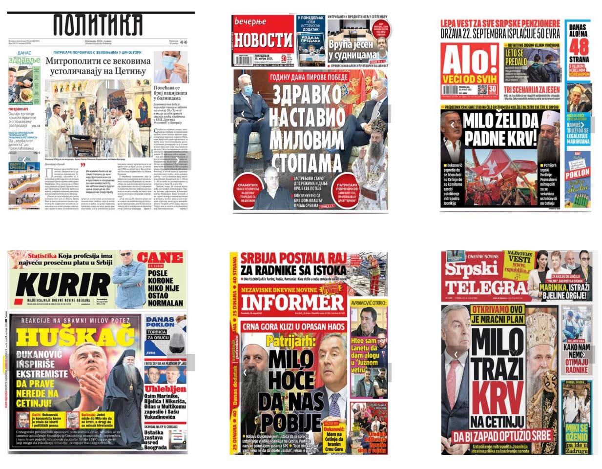 Medija centar DPS: Zvanična Srbija, njihova crkva i mediji da ne dižu tenzije u Crnoj Gori