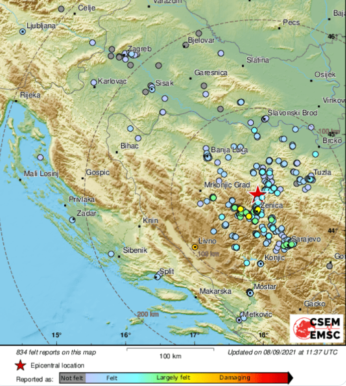 Zemljotres jačine 4,2 stepena po Rihteru pogodio centralni dio Bosne i Hercegovine