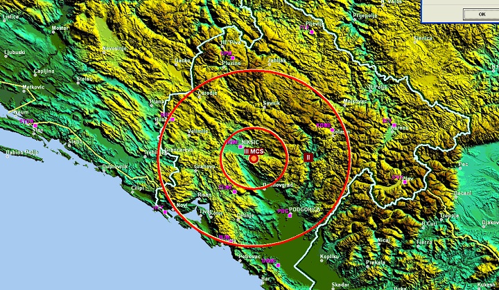 Slab zemljotres kod Nikšića