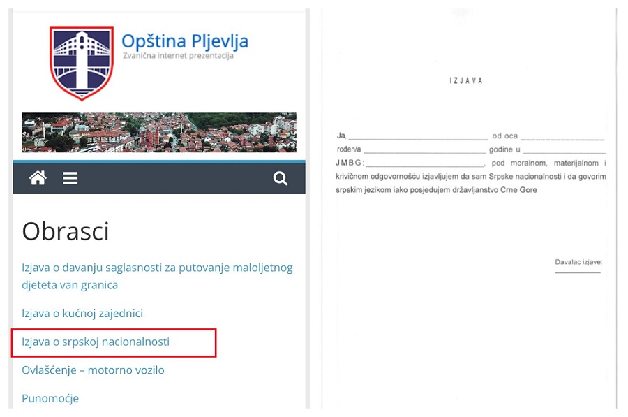 PREBROJAVANJE: Da li je u Pljevljima počeo popis – “Izjava o srpskoj nacionalnosti” na sajtu opštine