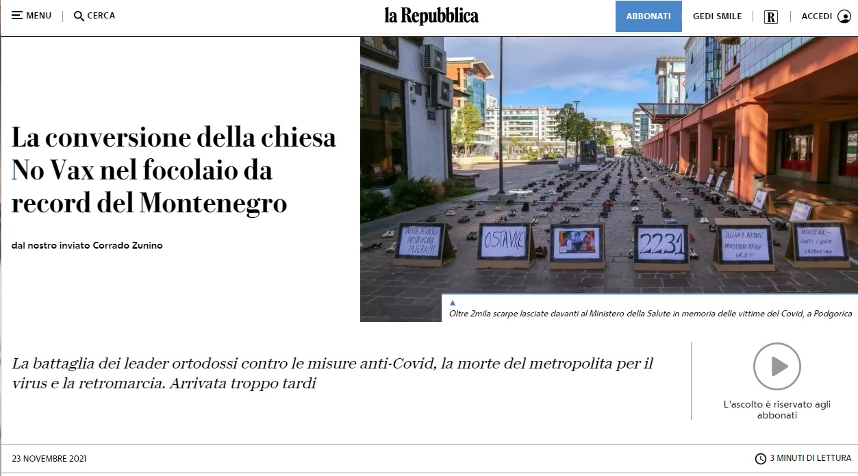 La Repubblica o Crnoj Gori: Crkva se prekrstila sa no vax na vax