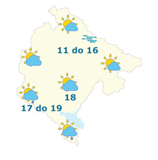 Sjutra popodne naoblačenje, do 19 stepeni