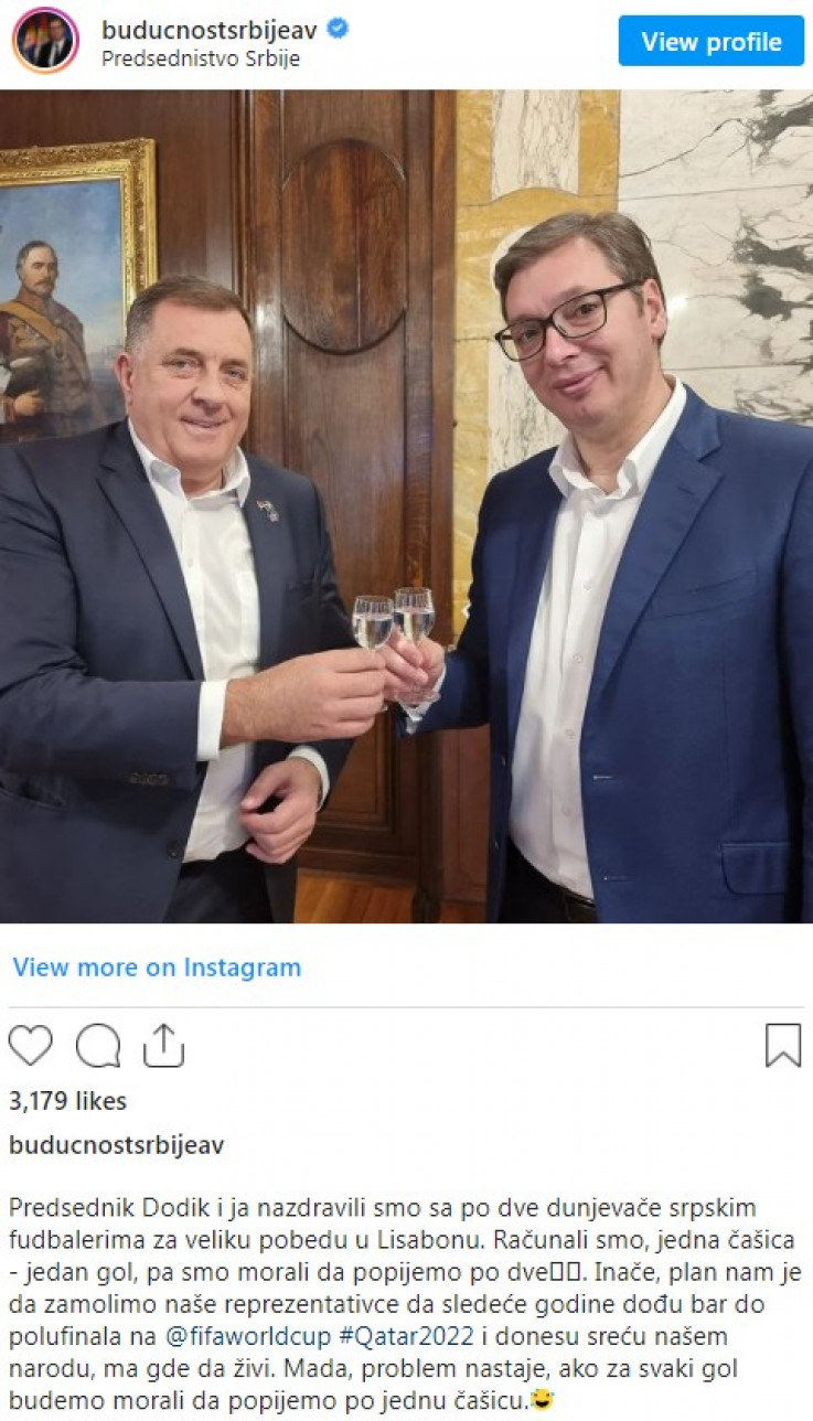 Vučić dunjevačom nazdravio s Dodikom, povodom plasmana Srbije na Svjetsko prvenstvo
