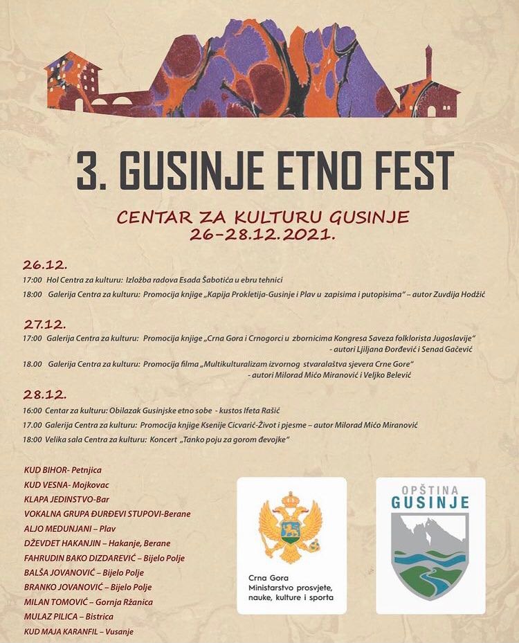 Gusinje etno fest 26. 27. i 28. decembra u Centru za kulturu