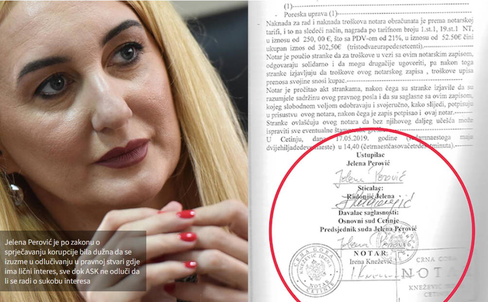 Perović prekršila i zakon o sprečavanju korupcije, obavezala se da vrati 40.000 eura