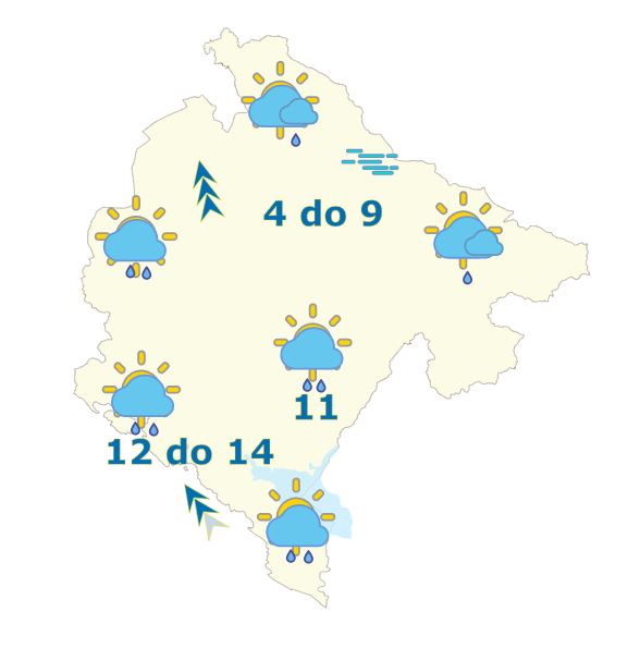 Sjutra pretežno oblačno, ponegdje kiša, do 14 stepeni