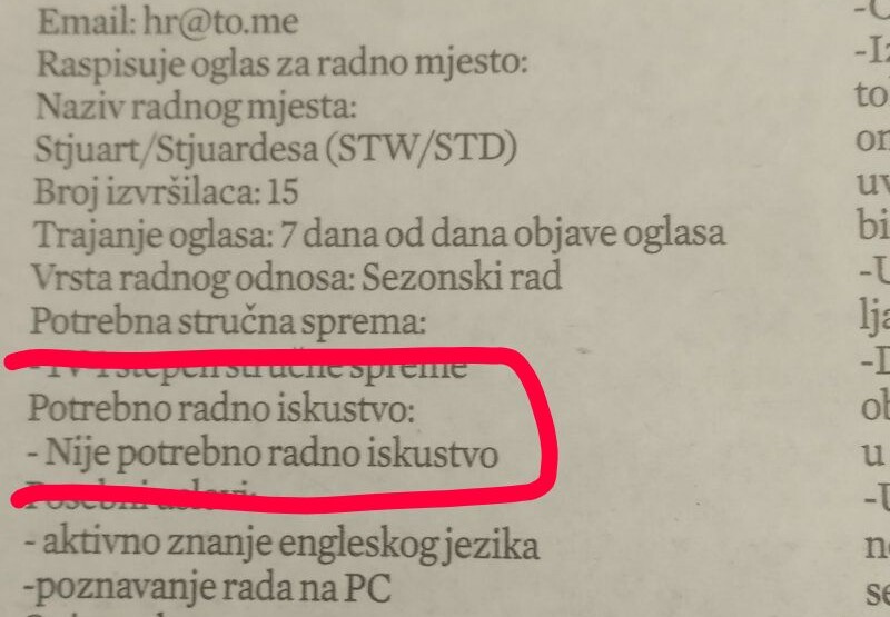 Vuksanović Stanković: Skandal, To Montenegro, zapošljava stjuardese i stjuarte bez iskustva