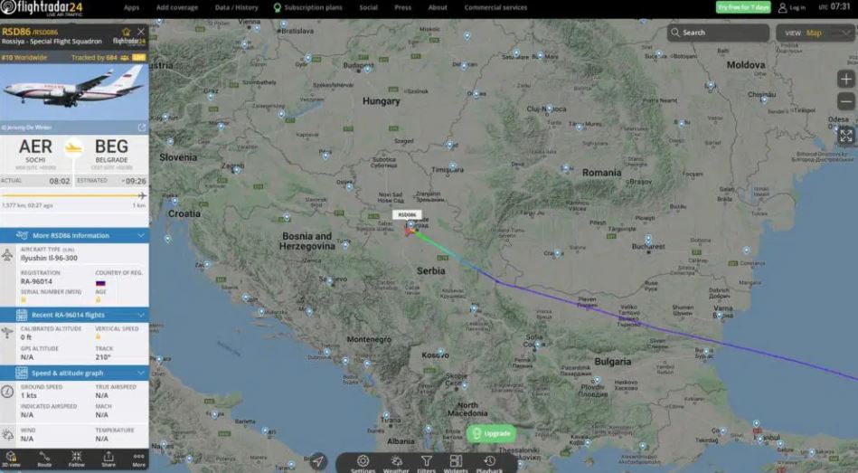 Avion iz predsjedničke flote Rusije sletio jutros u Beograd