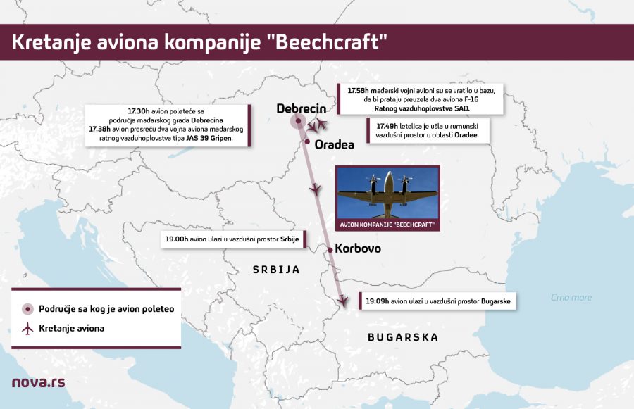 MAPA: Kako je avion koji je bez dozvole preletio četiri države ušao u Srbiju