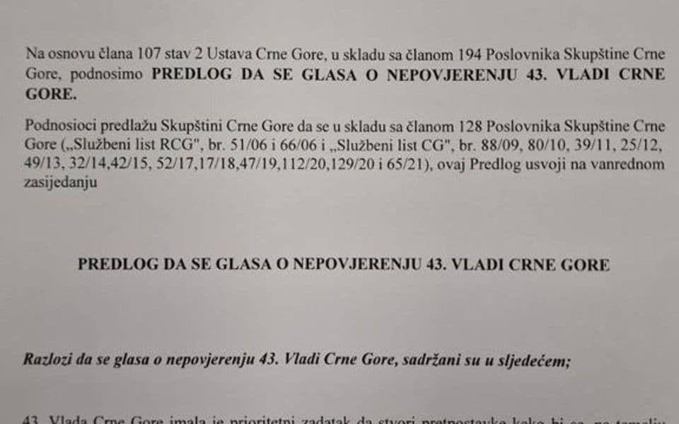 Prijedlog za glasanje o nepovjerenju Vladi predat u skupštinsku proceduru