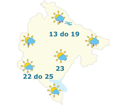 Sjutra pretežno sunčano, krajem dana mjestimično kiša