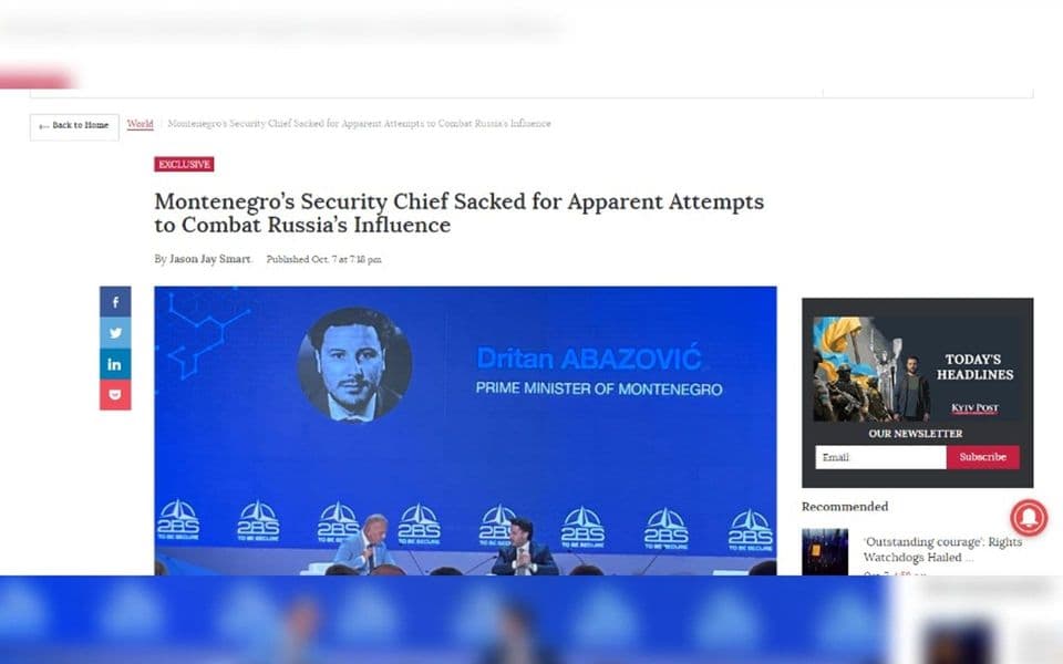 Kyiv Post: Rusija možda gubi rat u Ukrajini ali ga dobija u Crnoj Gori – NATO članici