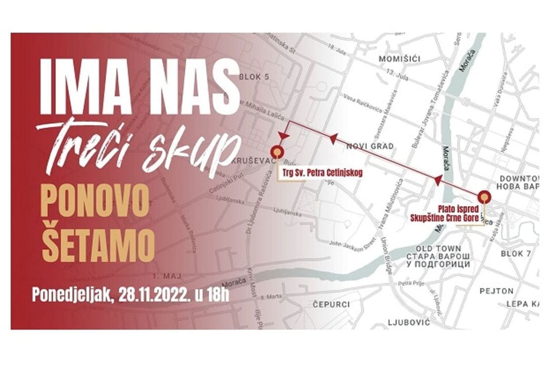 IMA NAS: Pogledajte rutu večerašnje protestne šetnje kroz Podgoricu