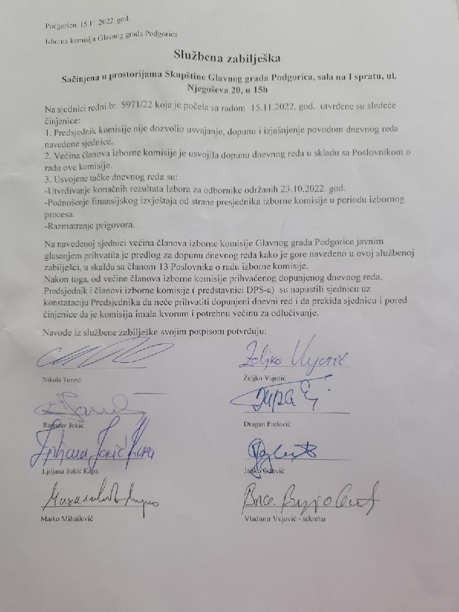 Većina članova Izborne komsije za utvrđivanje konačnih rezultata izbora u Podgorici