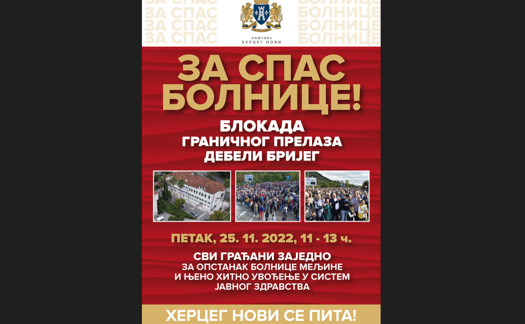 U petak blokada GP Debeli brijeg zbog Bolnice Meljine
