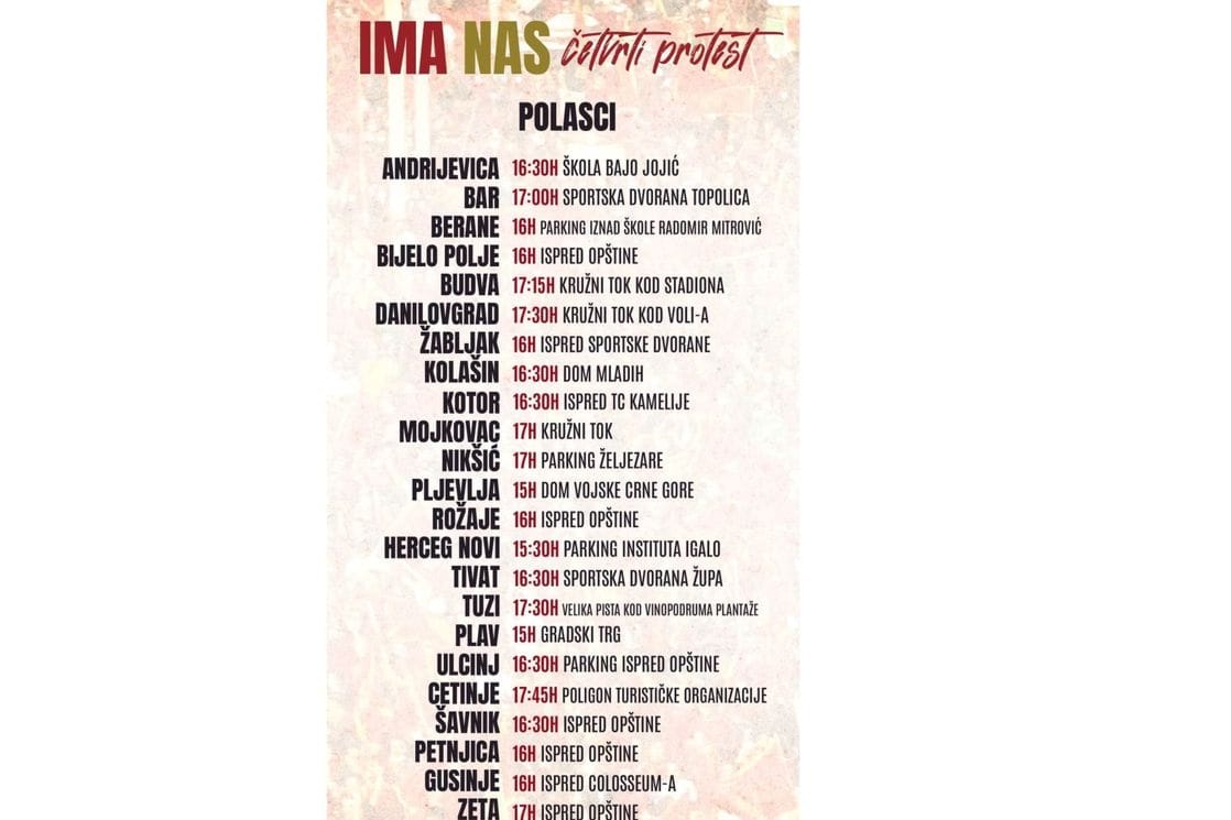 IMA NAS: Sjutra iz svih gradova masovno u Podgoricu, pobijedićemo istrajnošću i odlučnošću, nema odustajanja!