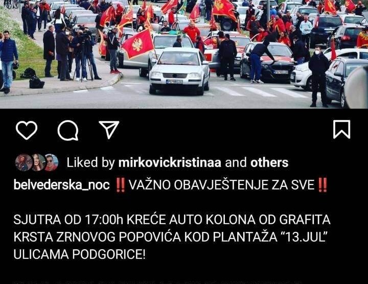 Auto kolona kreće sjutra od 17 časova od grafita Krsta Zrnovog Popovića
