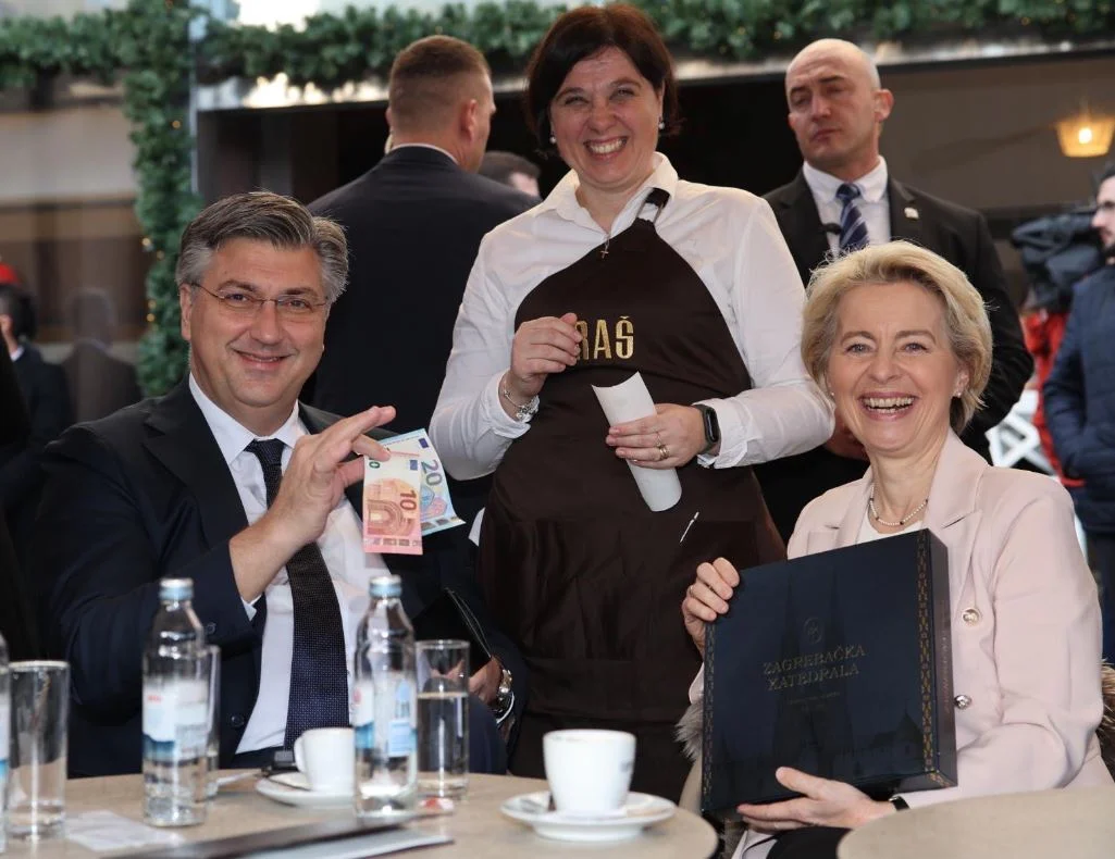 Plenković i Fon der Lajen popili kafu u Zagrebu i platili eurima