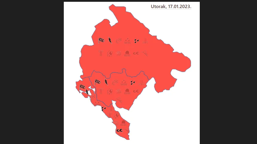 Za sjutra izdat crveni meteoalarm: Obilna kiša i olujni vjetar