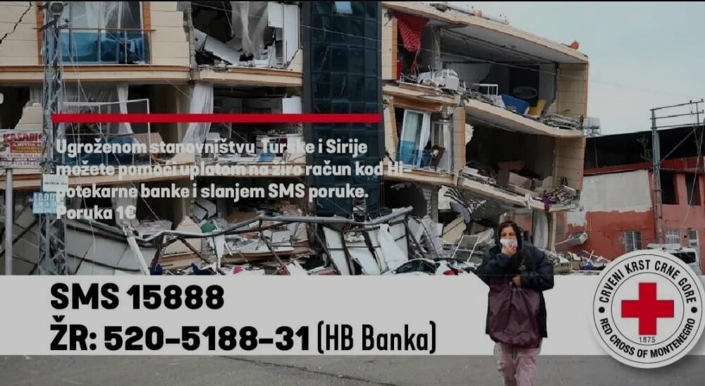 Opština Bar i Crveni krst apeluju za upućivanje finansijske podrške stanovnicima Turske i Sirije
