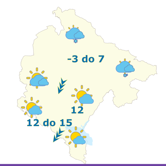 Sjutra moguć olujni vjetar, temperatura do 15 stepeni